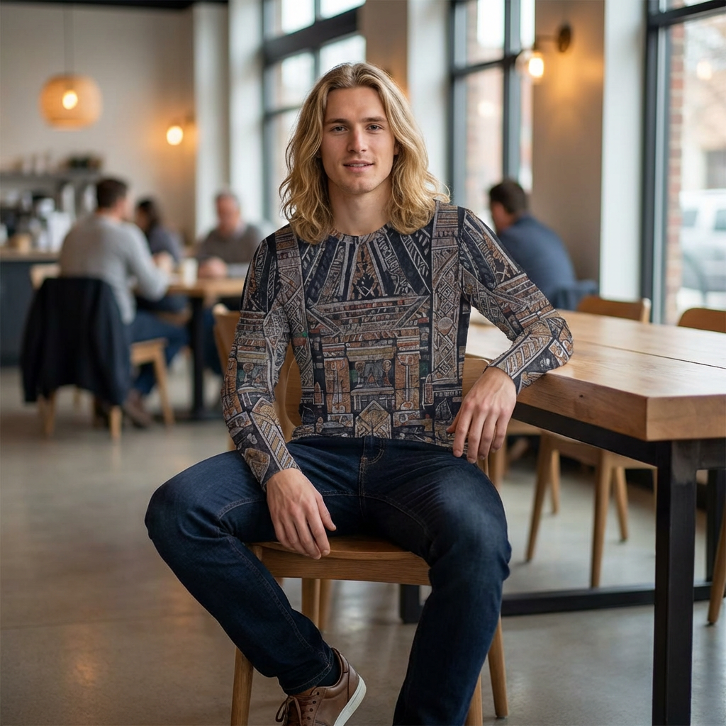 Tribal Geometric All-Over Print Long Sleeve Shirt