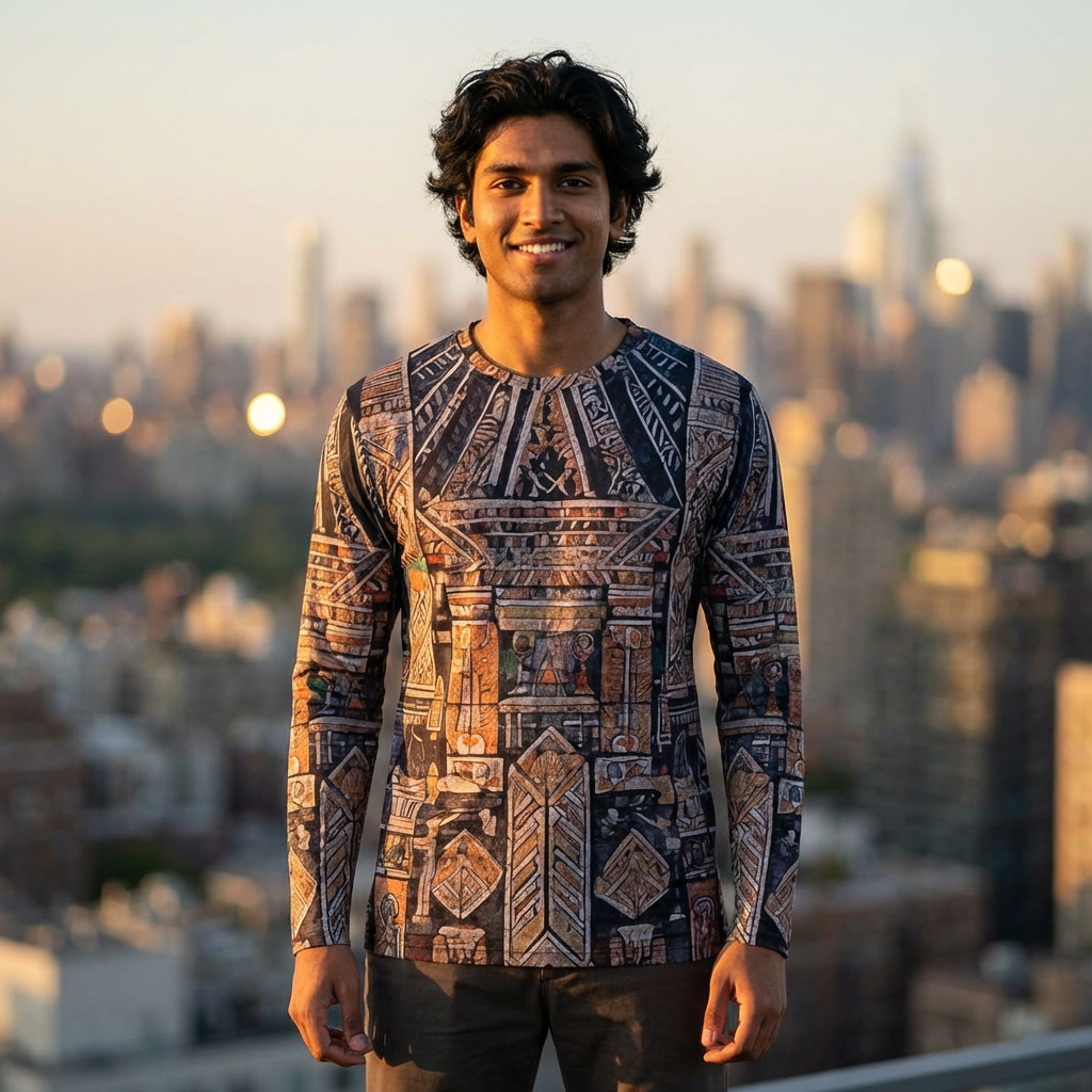 Tribal Geometric All-Over Print Long Sleeve Shirt