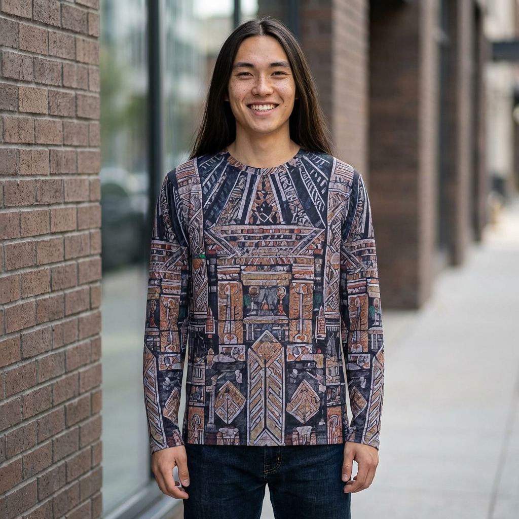 Tribal Geometric All-Over Print Long Sleeve Shirt