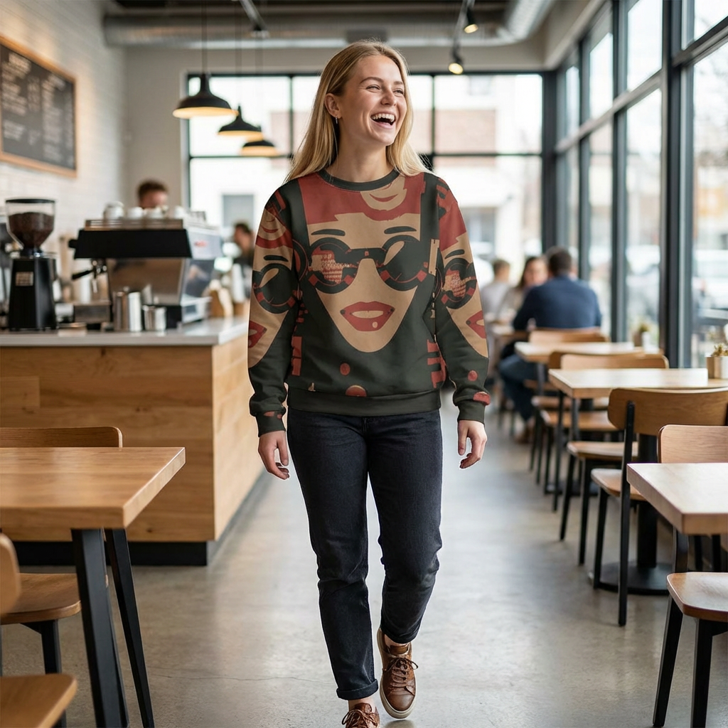 Retro Pop Art Face Sweatshirt – Vintage Graphic All-Over Print