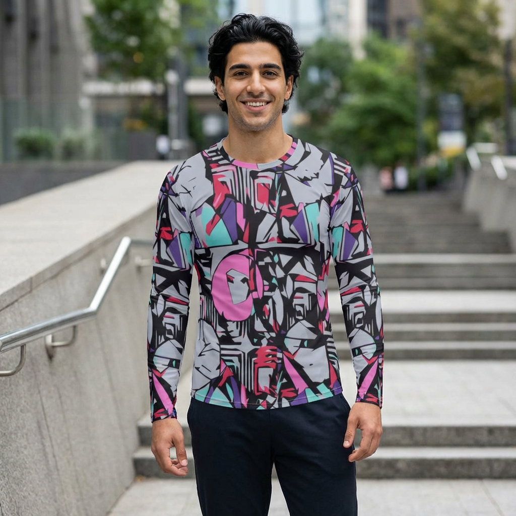 Men's UV Long Sleeve Shirt "UPF 50+" protection — Abstract Retro Graffiti Print