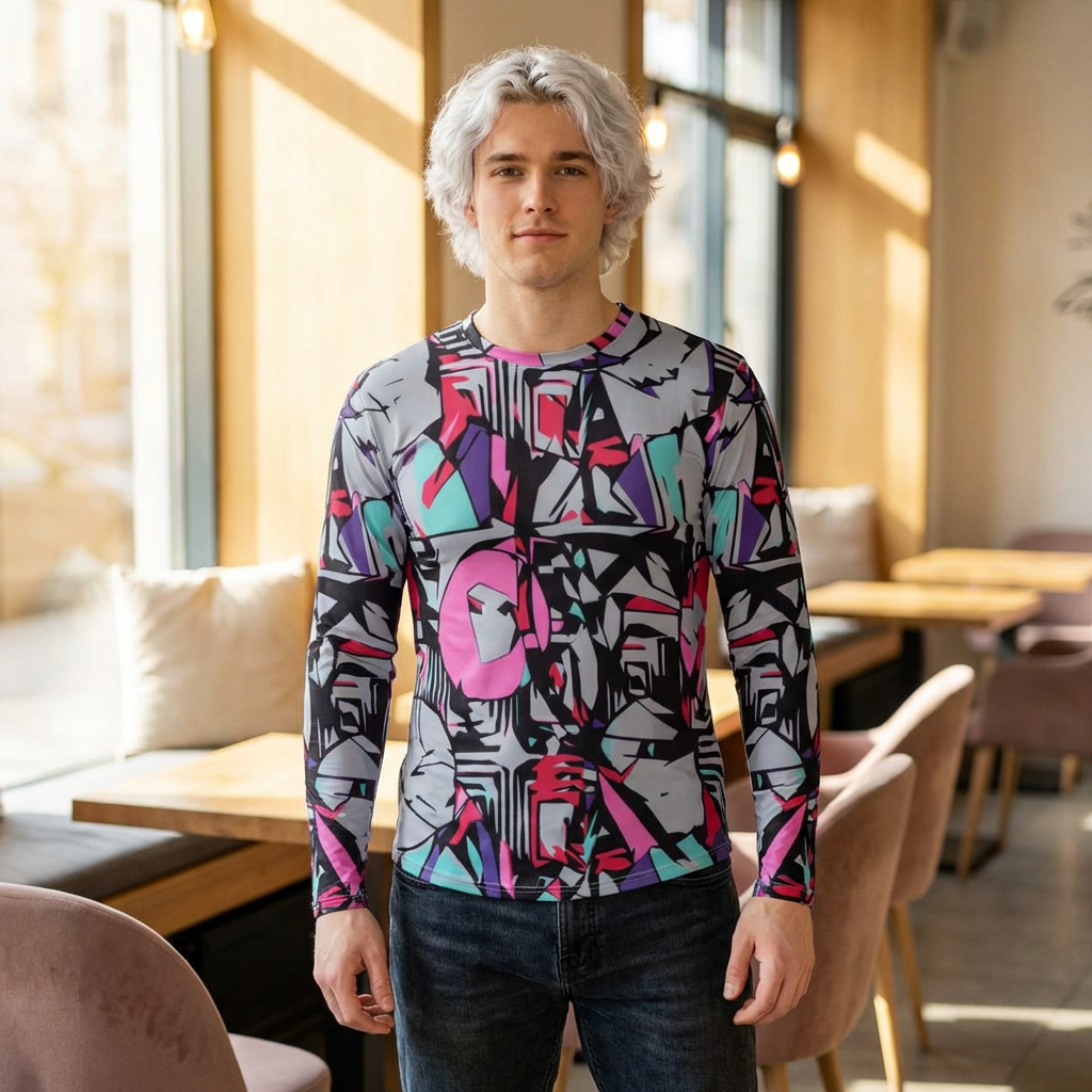 Men's UV Long Sleeve Shirt "UPF 50+" protection — Abstract Retro Graffiti Print