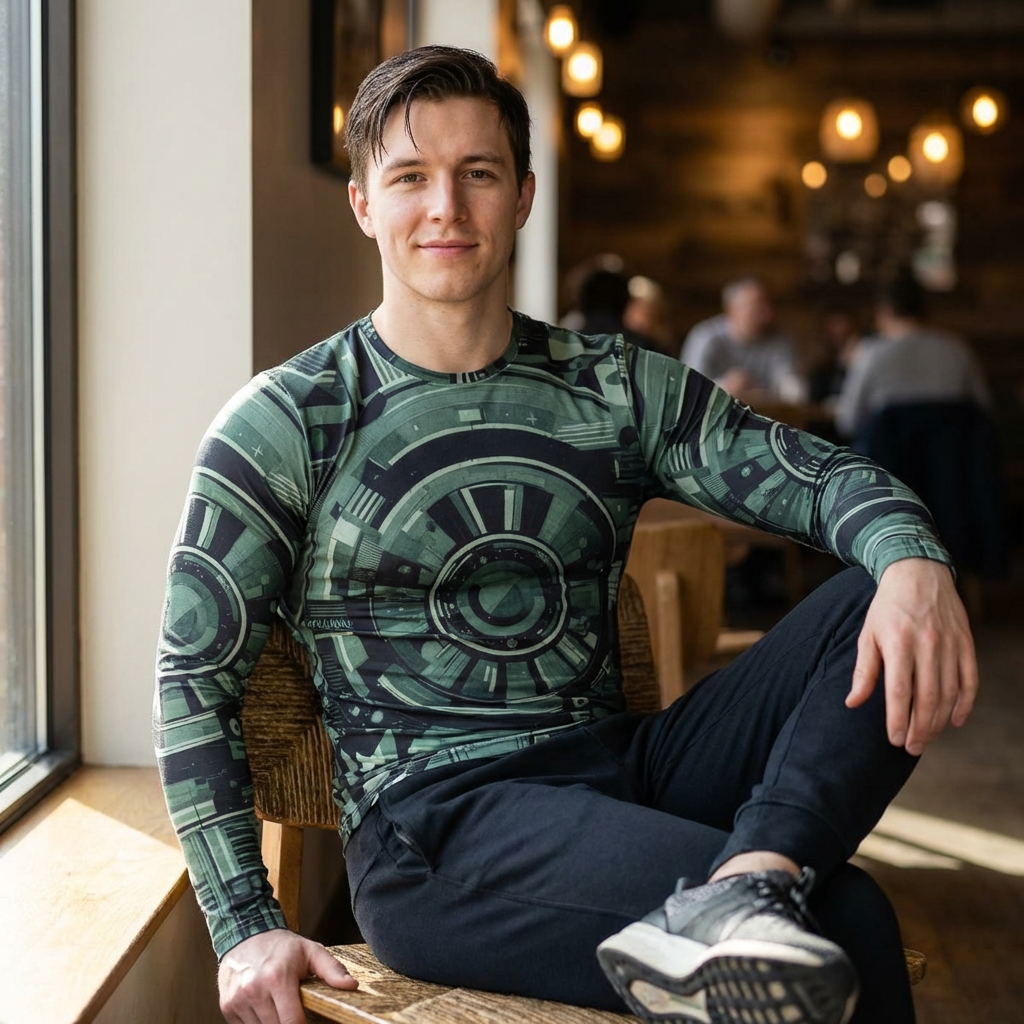 Men's Tech-Pattern UV Long Sleeve Shirt"UPF 50+" protection  — Futuristic Circuit All-Over Print
