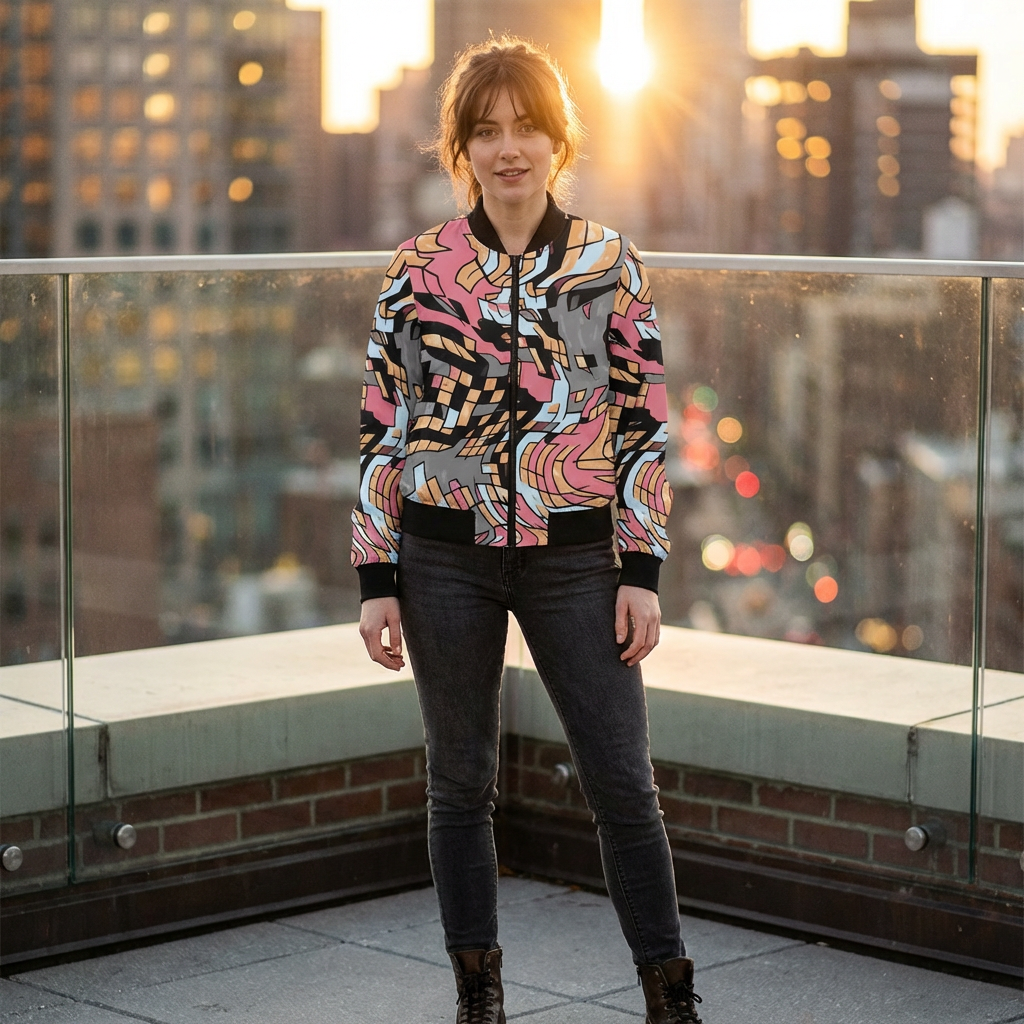 Abstract Wave Pattern Women's Bomber Jacket