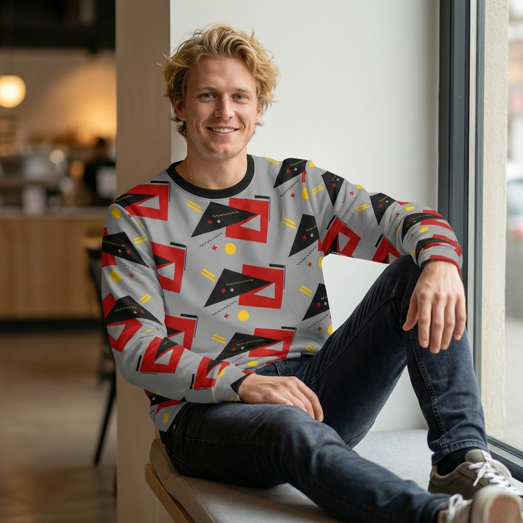 Geometric Retro Pattern Lightweight Sweatshirt