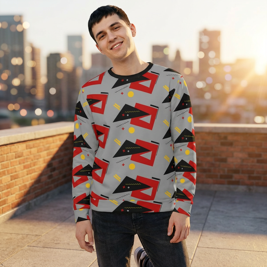 Geometric Retro Pattern Lightweight Sweatshirt