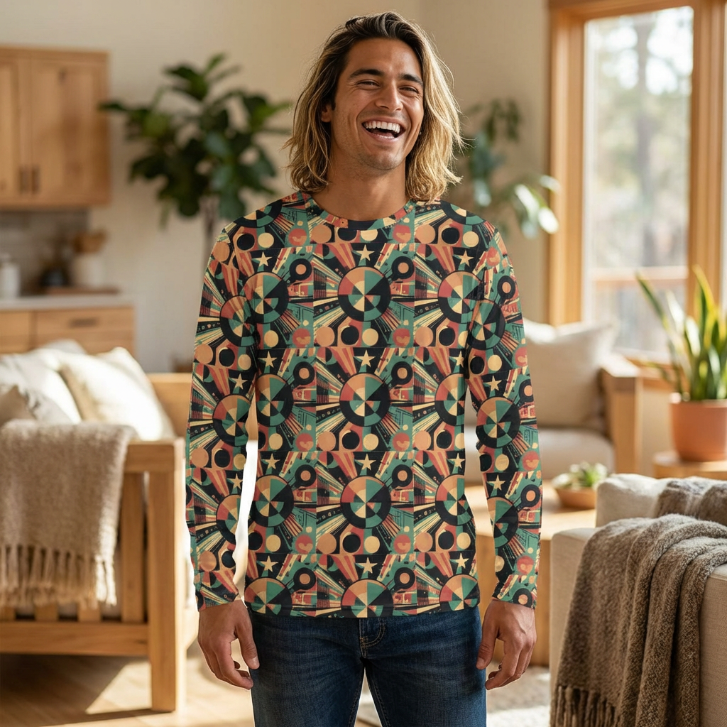 Men's Retro Geometric All-Over Print Long Sleeve Shirt