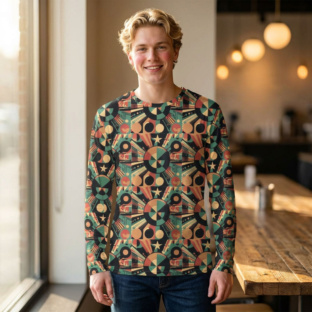 Men's Retro Geometric All-Over Print Long Sleeve Shirt