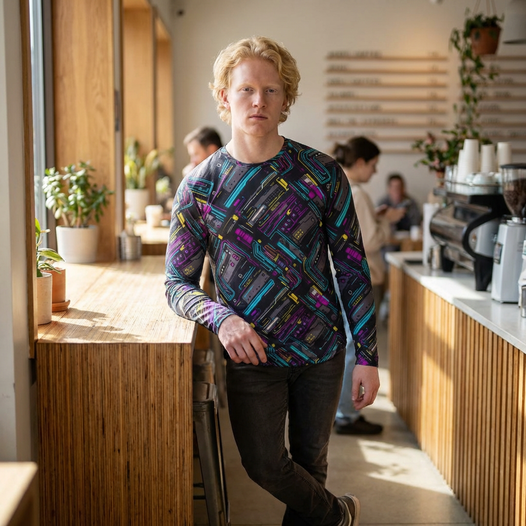Retro Cassette Pattern Long Sleeve Shirt "UPF 50+" protection — UV Protection