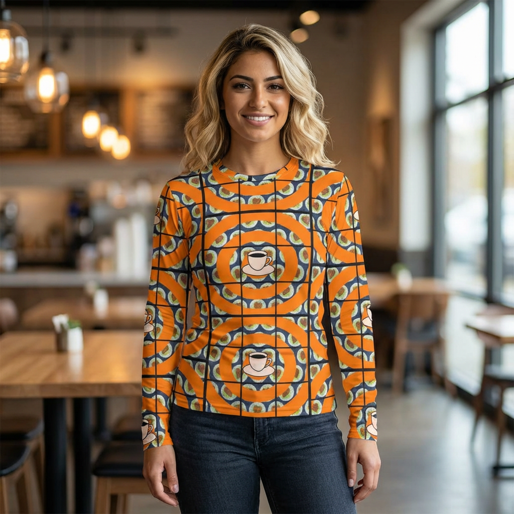 Retro Orange Lion Pattern Long Sleeve Shirt