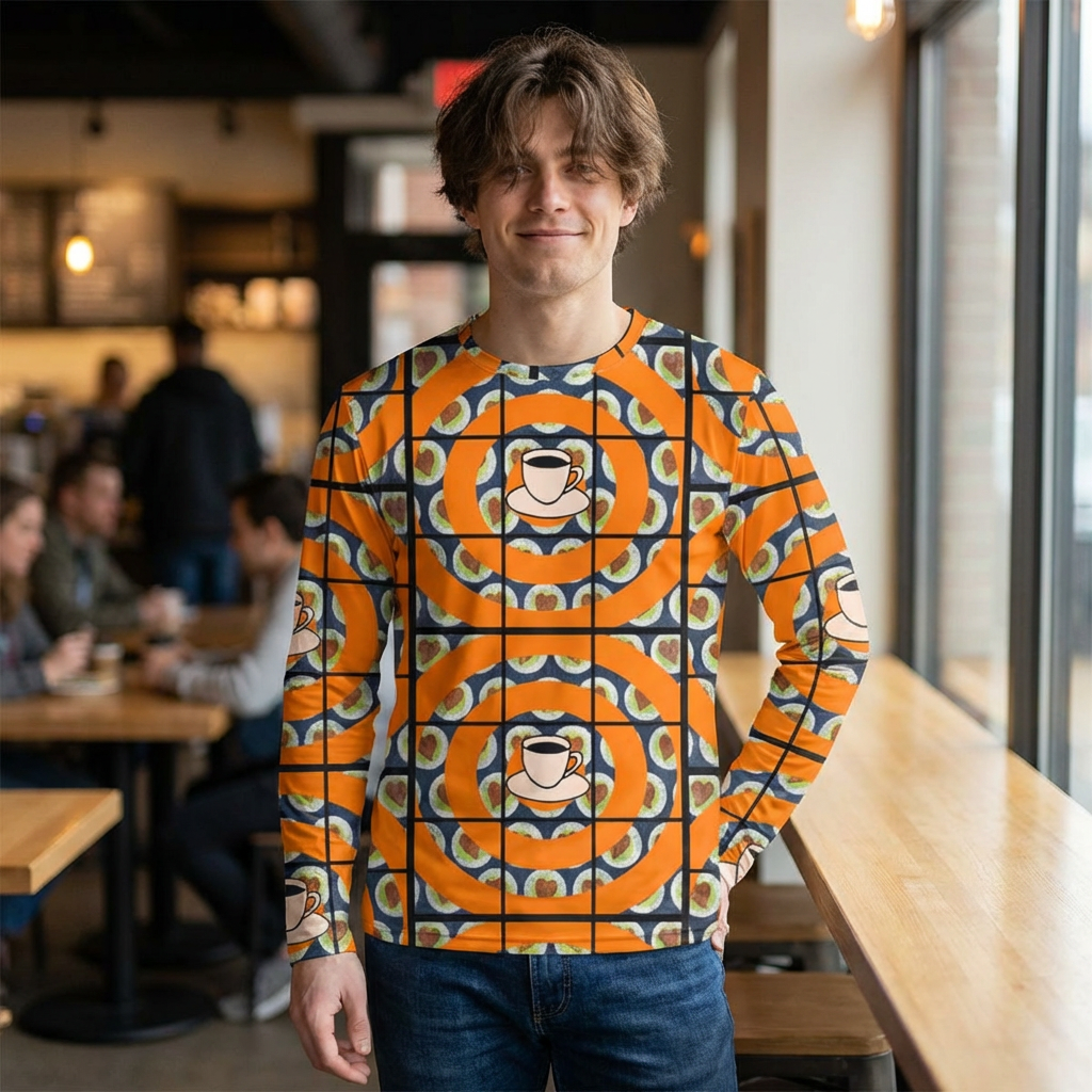 Retro Orange Lion Pattern Long Sleeve Shirt