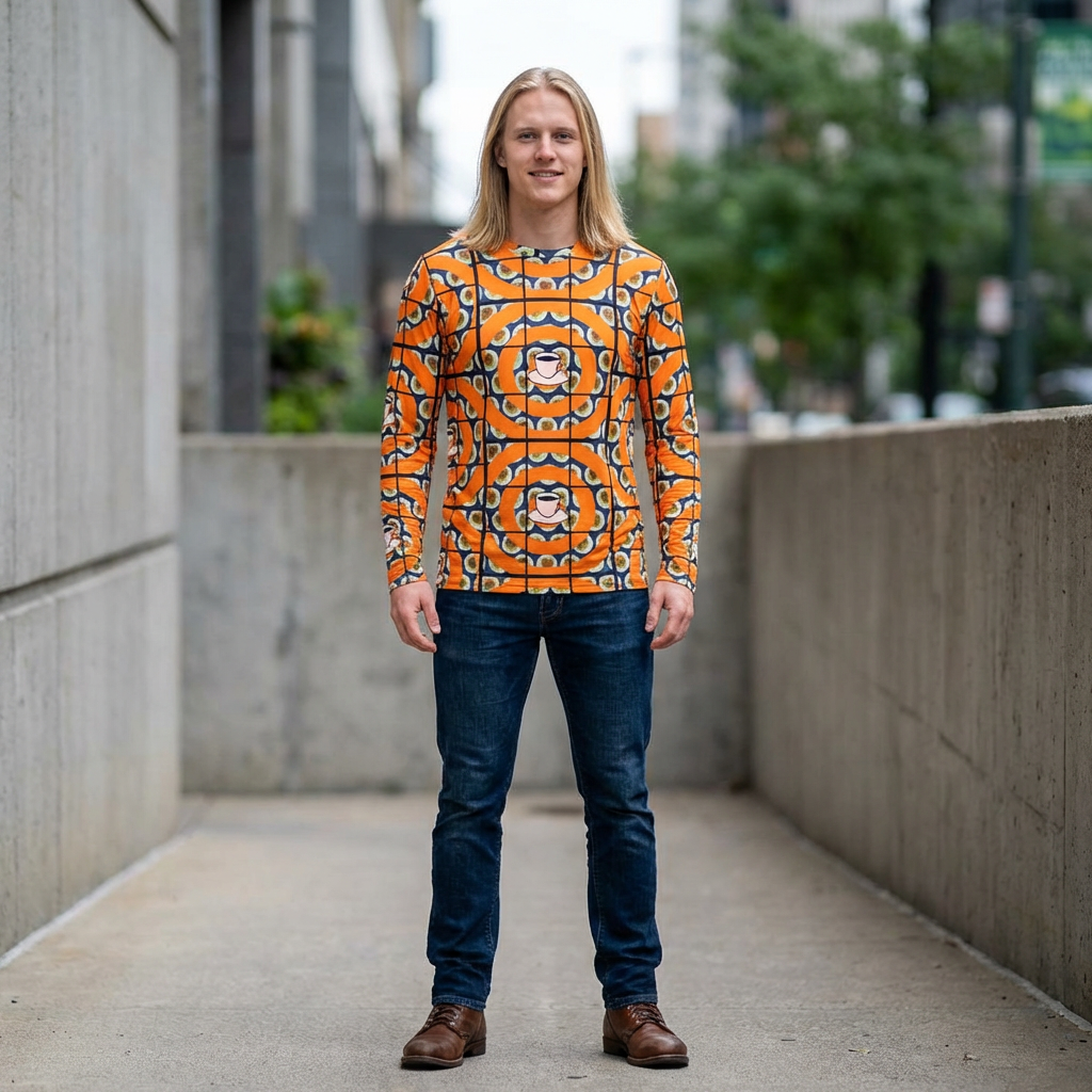 Retro Orange Lion Pattern Long Sleeve Shirt