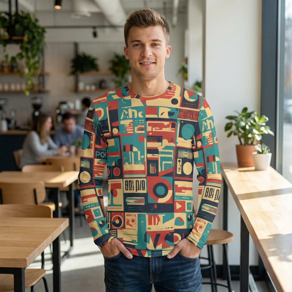 Retro Audio Pattern Long Sleeve Shirt "UPF 50+" protection — Men's UV Protection