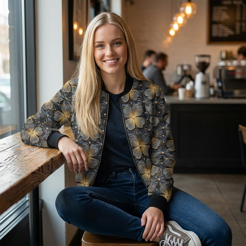 Floral Glow Bomber Jacket — Women's All-Over Print Chic