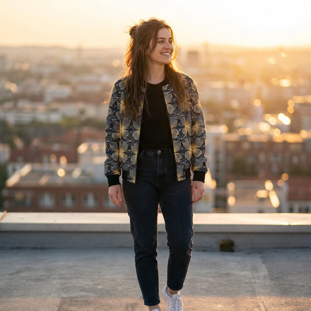 Floral Glow Bomber Jacket — Women's All-Over Print Chic