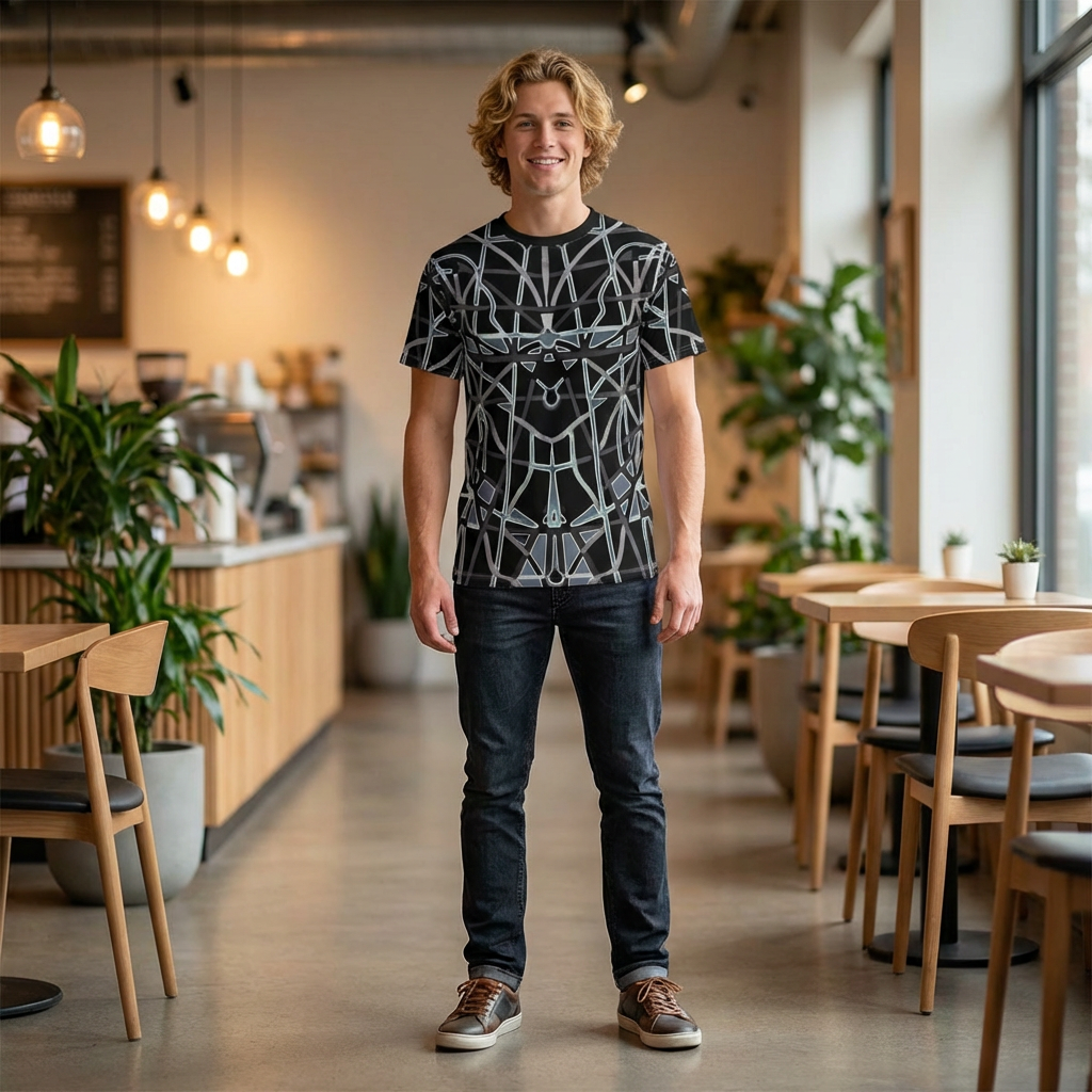 Abstract Geometric Web All-Over Print Tee
