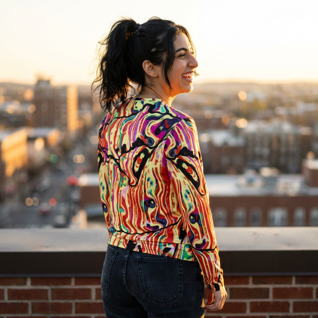 Women's V-Neck Long Sleeve Shirt — Abstract Swirl All-Over Print