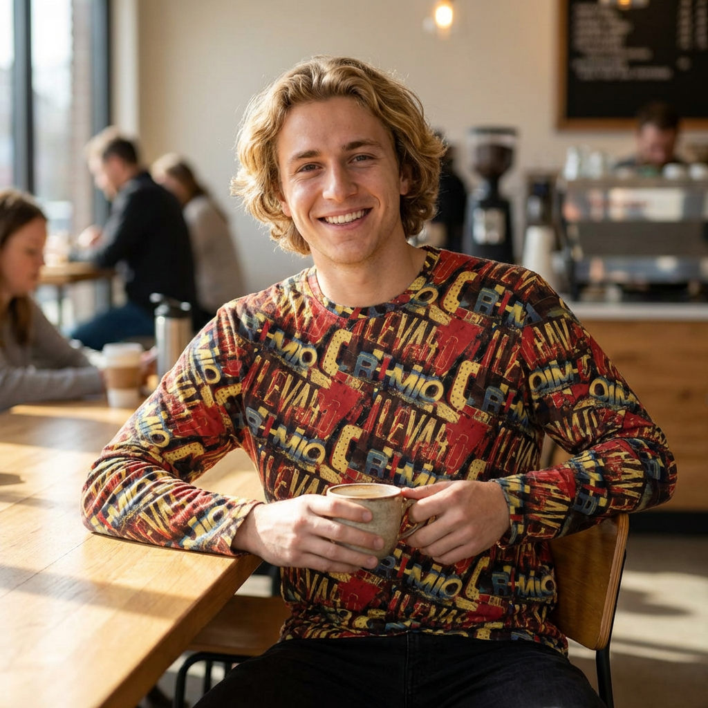 Long Sleeve Shirt — Retro Graffiti 'Levántate' All-Over Print