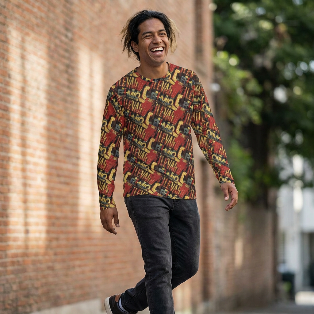Long Sleeve Shirt — Retro Graffiti 'Levántate' All-Over Print