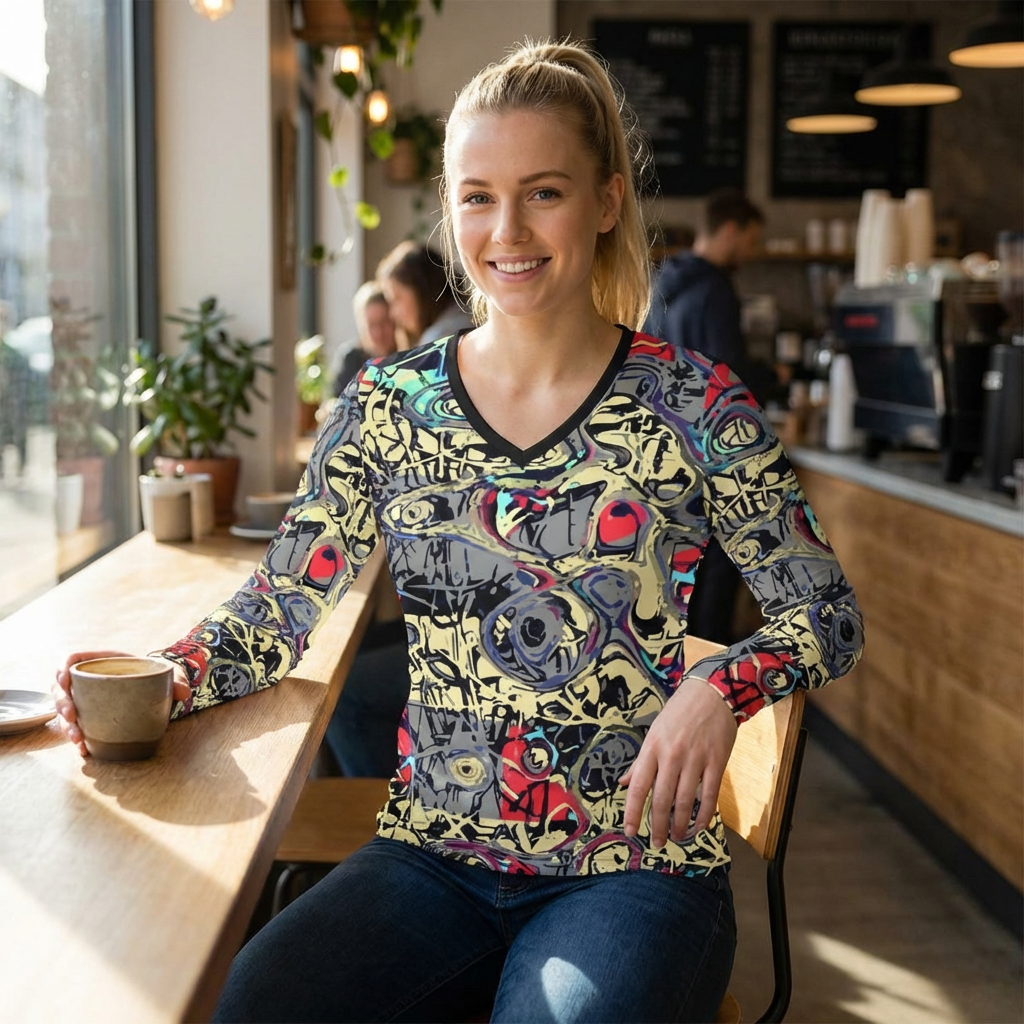 Abstract Graffiti V-Neck Long Sleeve