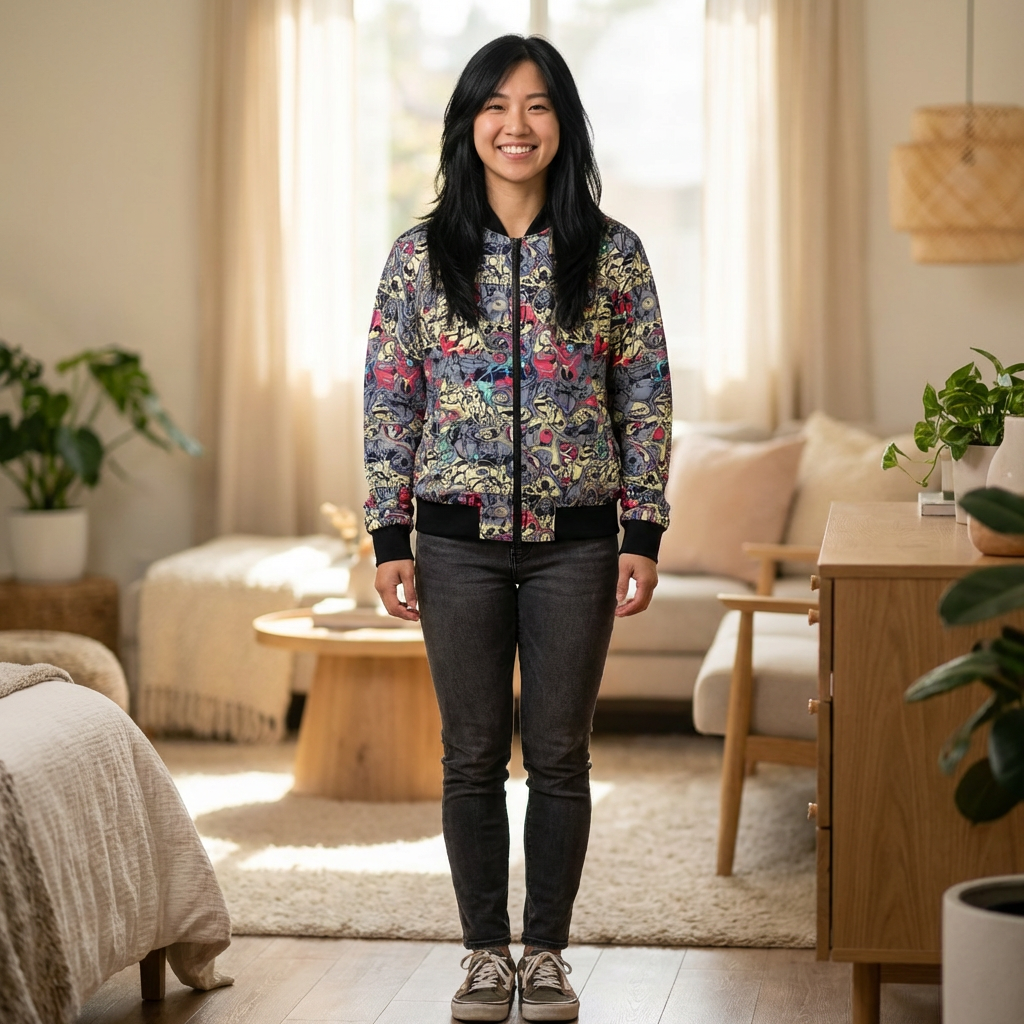 Graffiti Skull All-Over Print Bomber Jacket