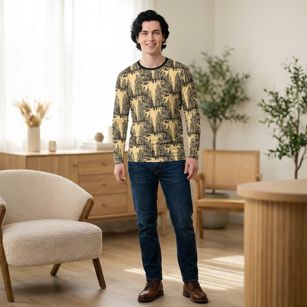 Long Sleeve Shirt — Vintage Cityscape All-Over Print