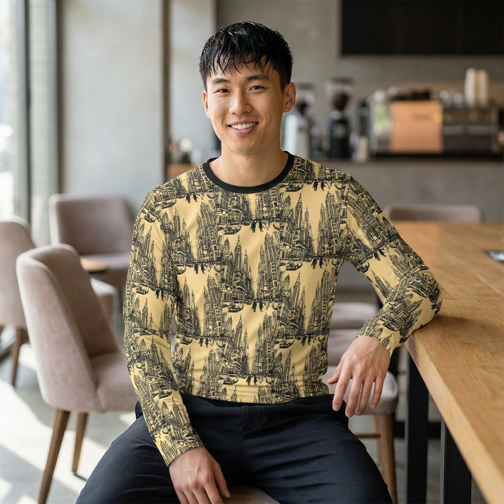 Long Sleeve Shirt — Vintage Cityscape All-Over Print