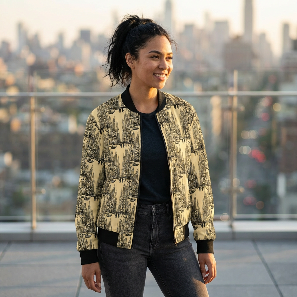 Vintage Forest Sketch Bomber Jacket — Women's All-Over Print