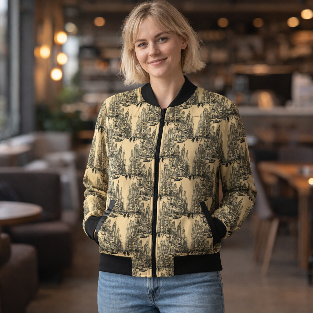Vintage Forest Sketch Bomber Jacket — Women's All-Over Print