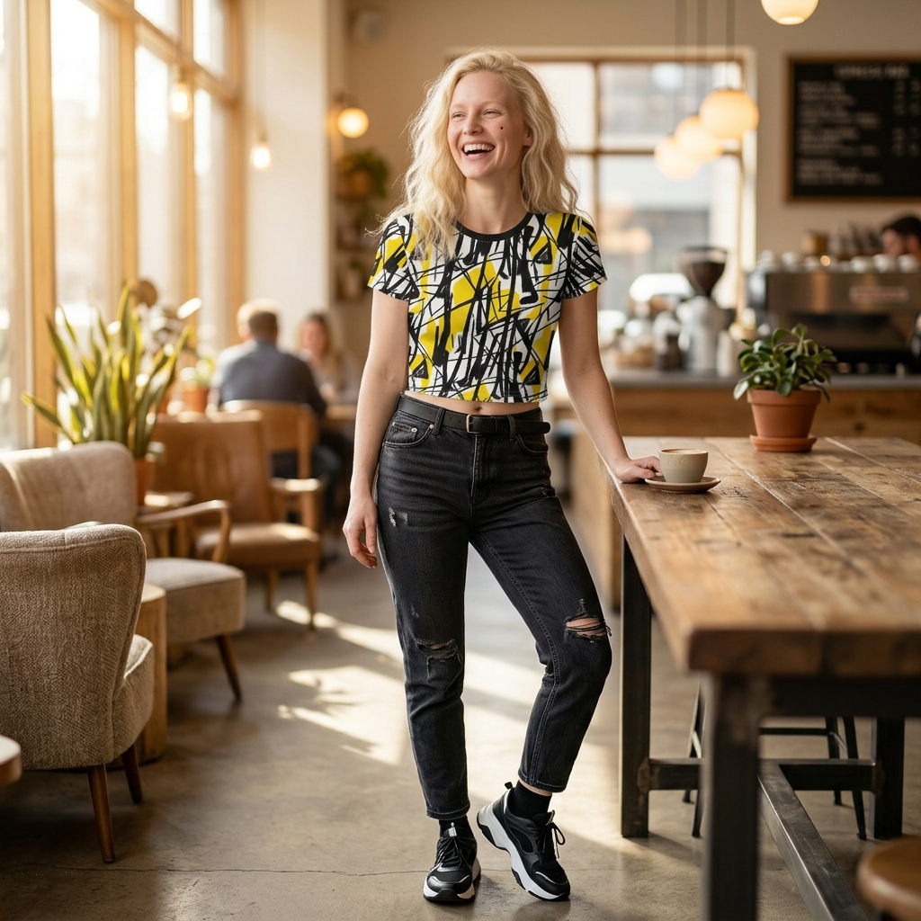 Abstract Yellow & Black Crop Tee — Graphic Urban Streetwear