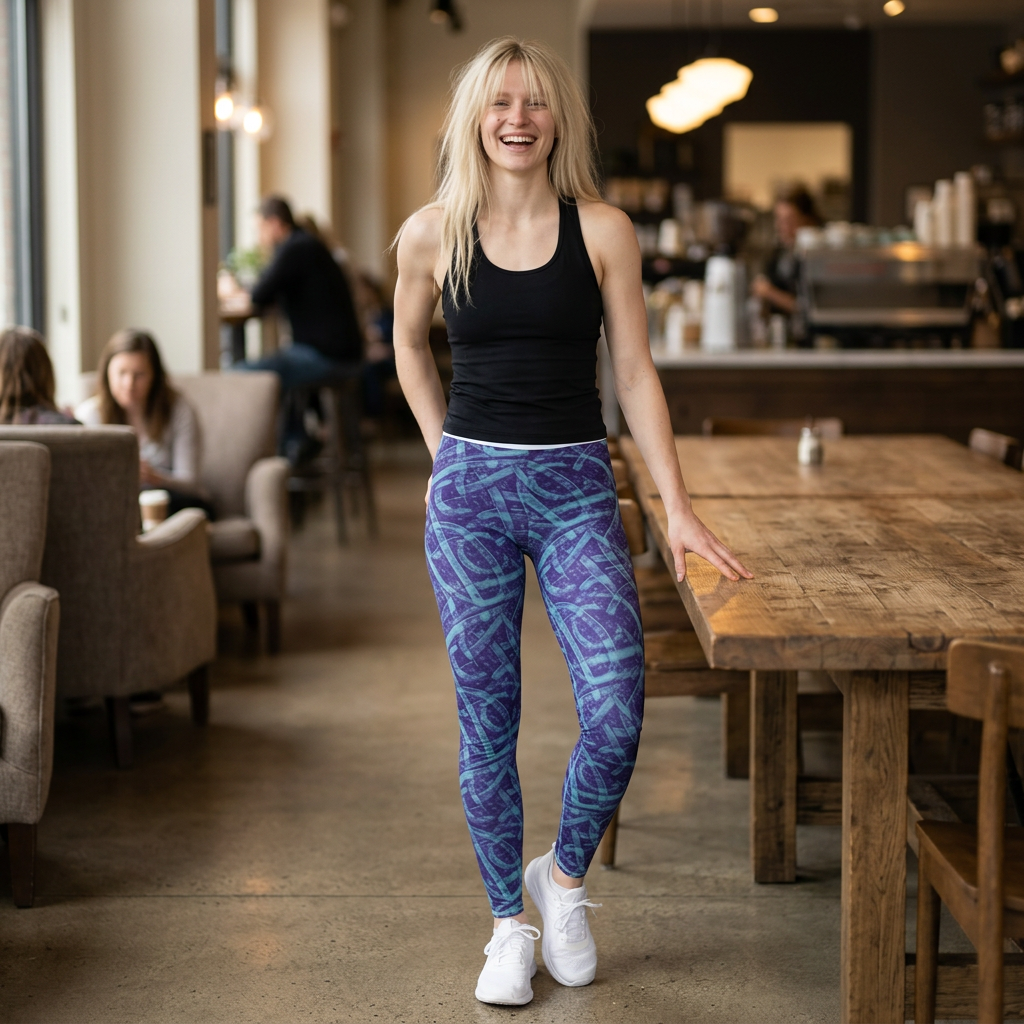 Nautical Knot Pattern Women's Leggings — Blue Sea-Inspired All-Over Print