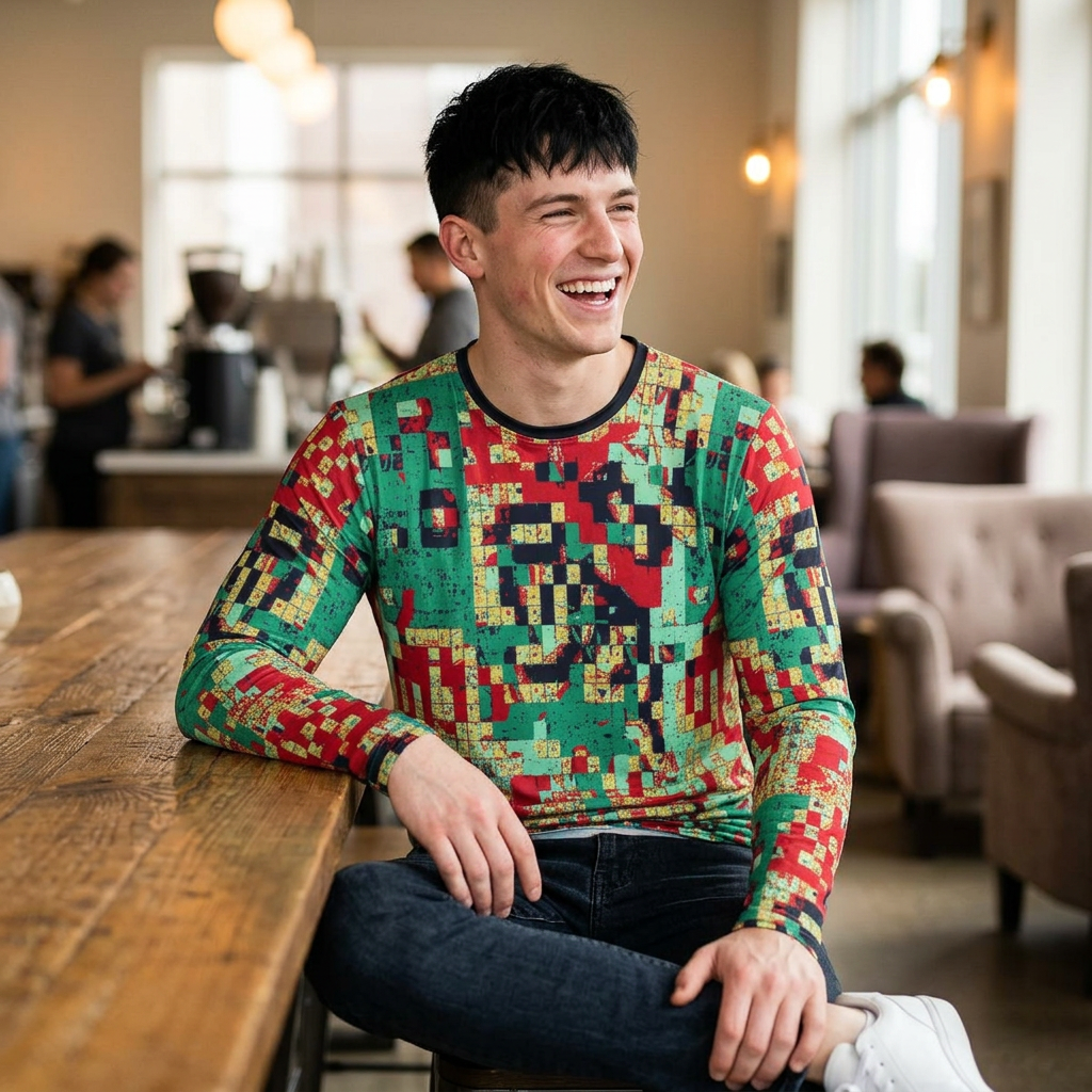 Men's UV Long Sleeve Shirt — "UPF 50+" Abstract Pixel Mosaic Print