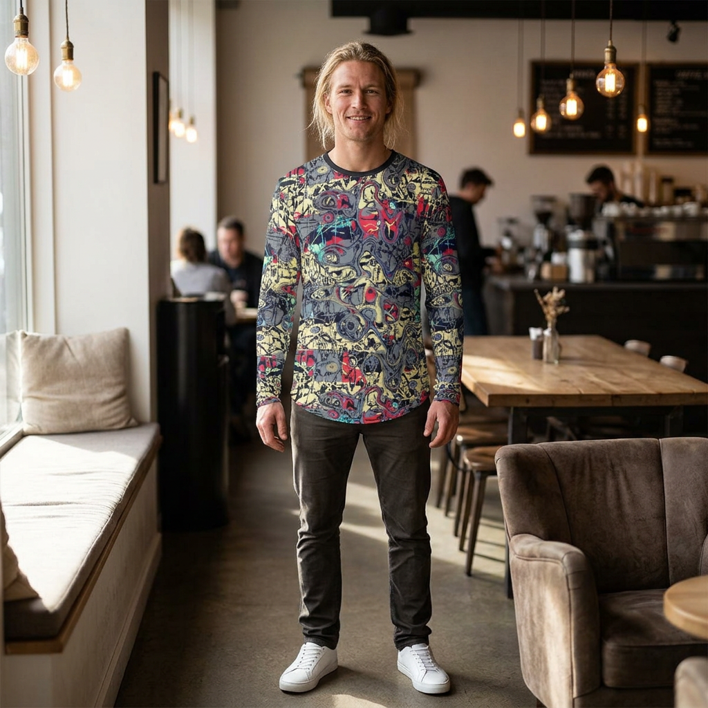 Men's Long Sleeve UV Shirt — "UPF 50+" Abstract Graffiti All-Over Print