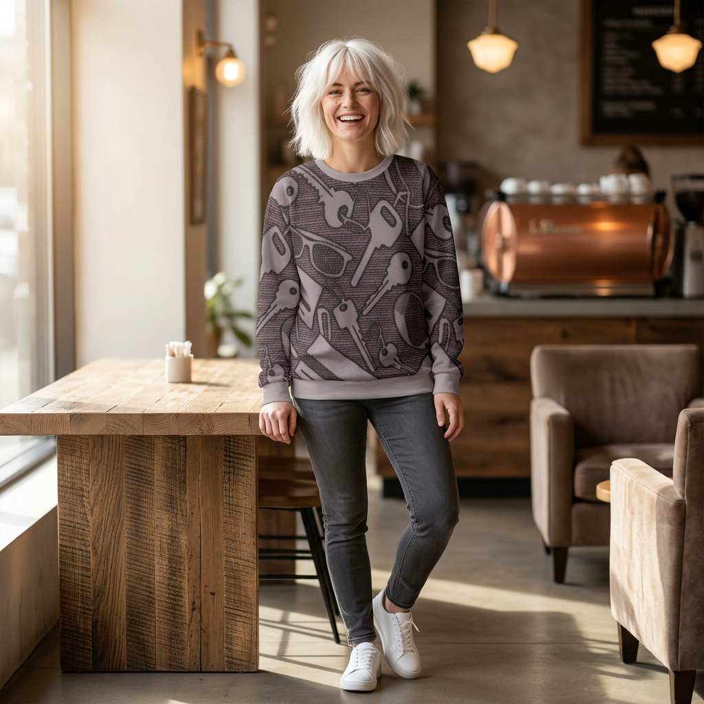 Keys & Glasses Pattern Sweatshirt — All-Over Print Casual Pullover