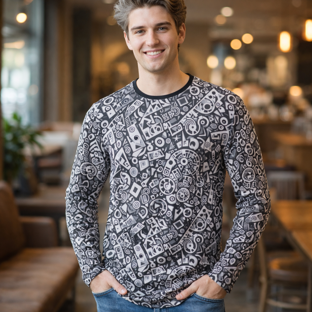 Men's Long Sleeve UV Shirt — "UPF 50+"Monochrome Tech Pattern
