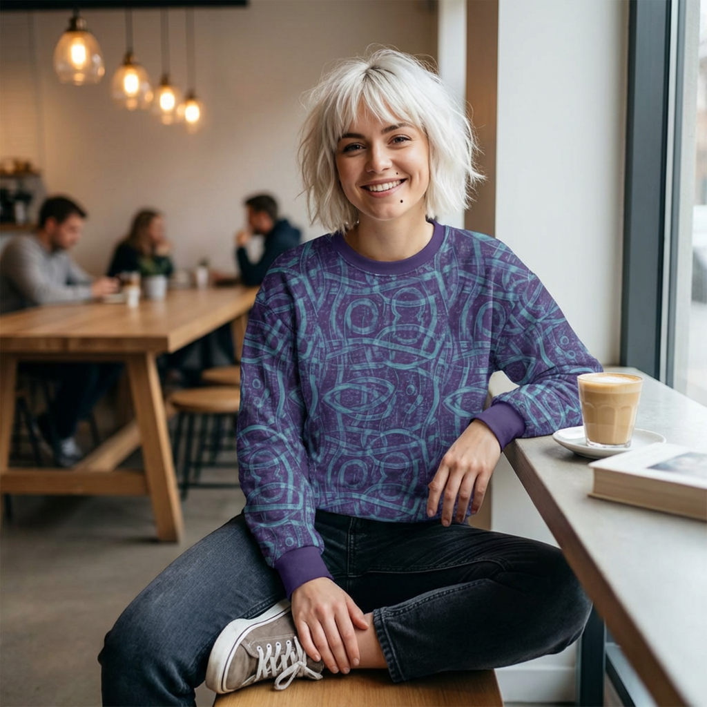 Blue Indigo Geometric All-Over-Print Sweatshirt — Abstract Tribal Pattern