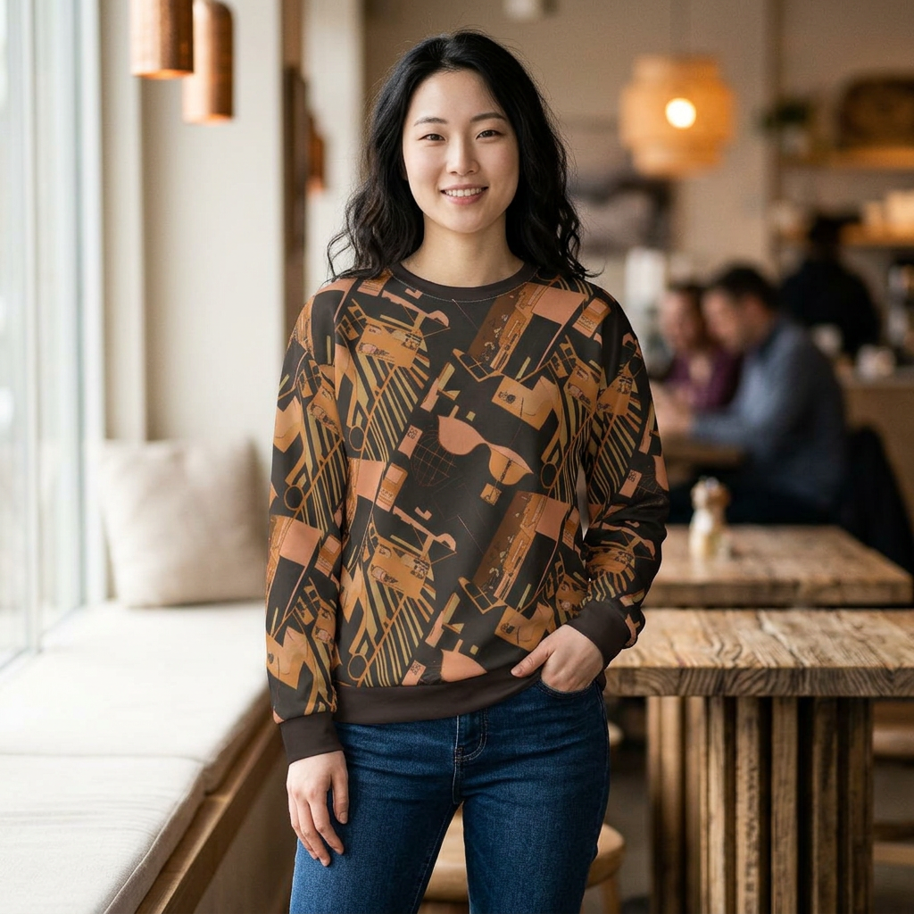 Retro Earth Tones Graphic Sweatshirt – All-Over Print