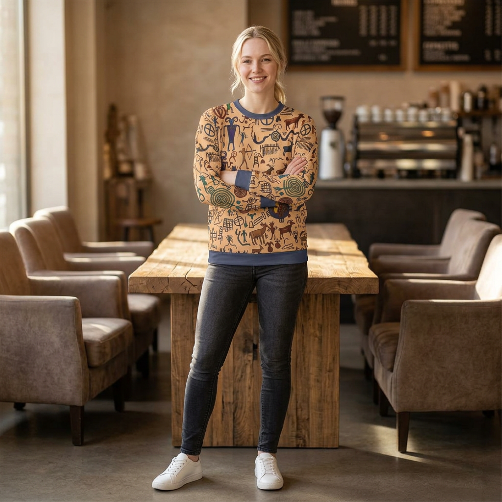 Petroglyph Pattern Sweatshirt – Tribal Rock Art All-Over Print