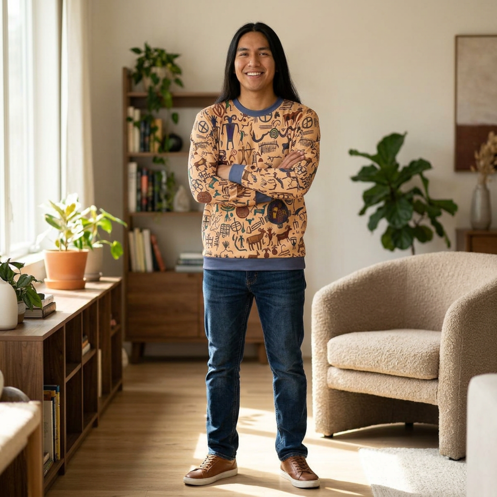 Petroglyph Pattern Sweatshirt – Tribal Rock Art All-Over Print