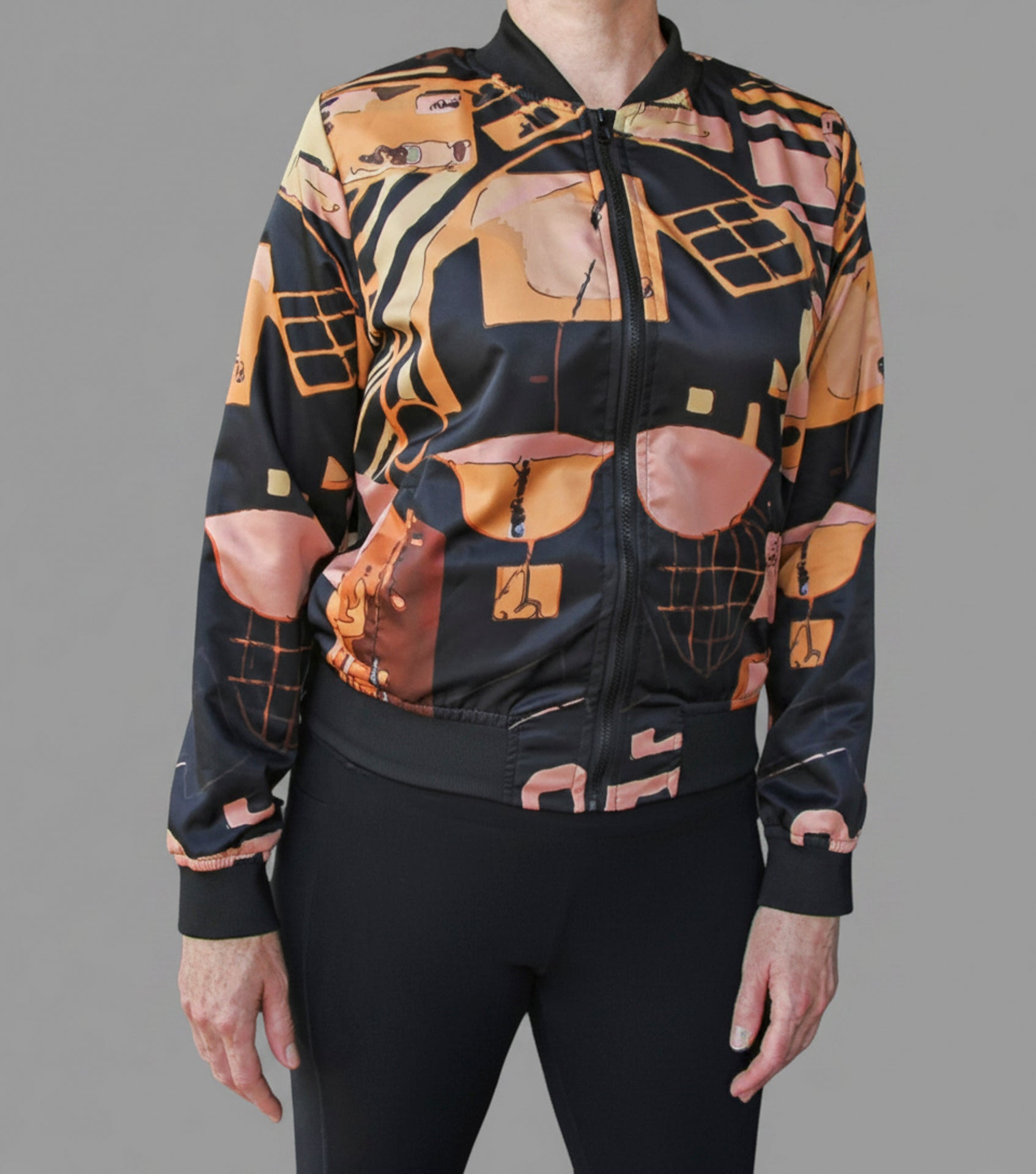 Blouson Aviateur Rétro Collage Abstrait — Imprimé All-Over Femme