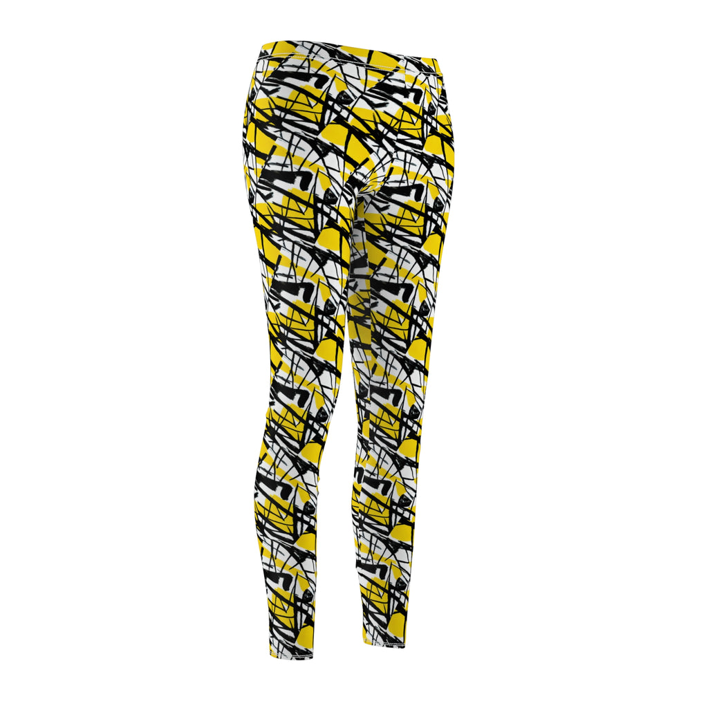 Abstract Yellow Scribble Leggings — Women's All-Over Print Casual Leggings