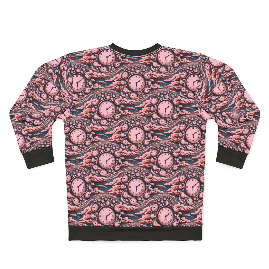 All-Over Print Sweatshirt — Surreal Pink Clockwave Pattern