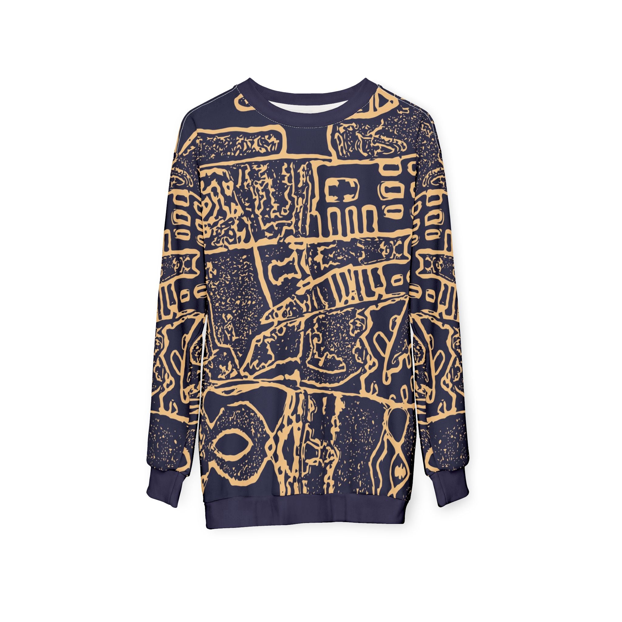 Abstract Navy & Gold All-Over Print Sweatshirt — Geometric Sketch Pattern