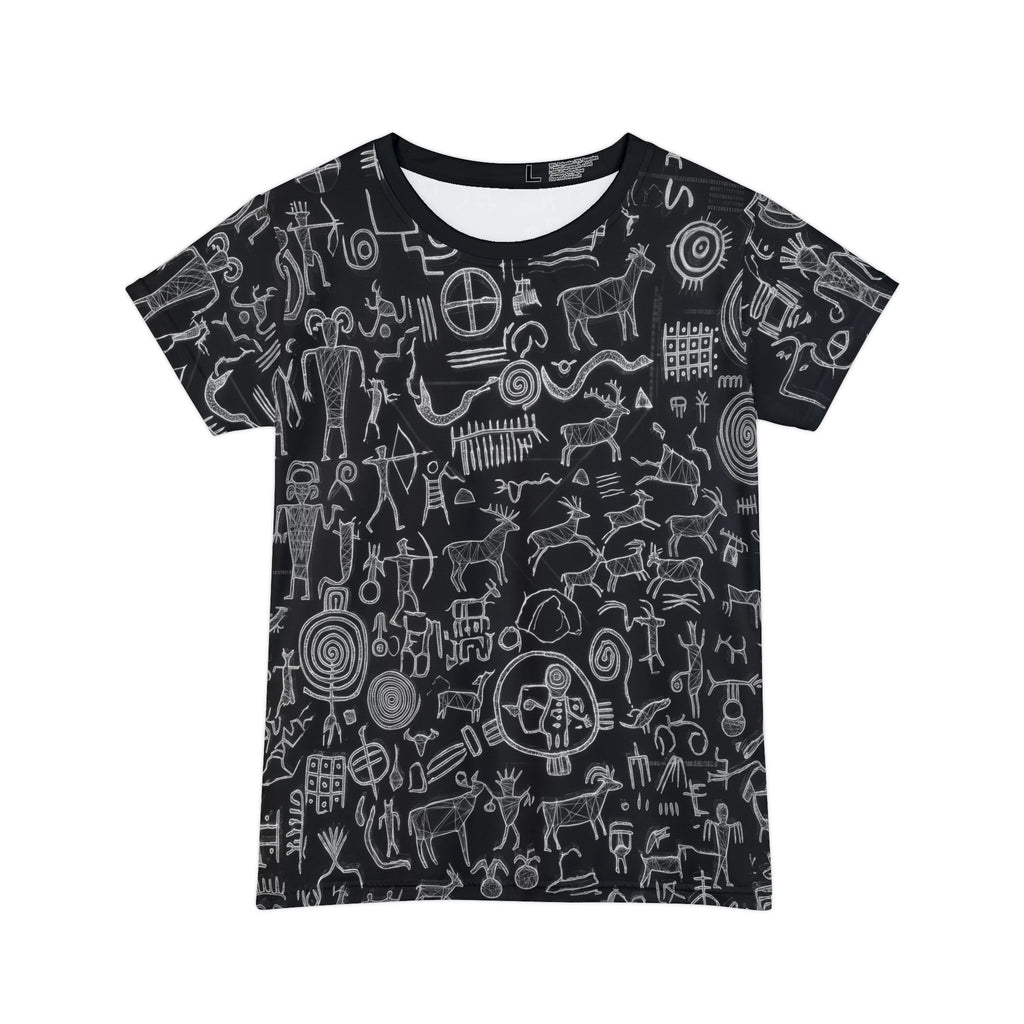 Women's All-Over Print Tee — Chalk Petroglyph Pattern