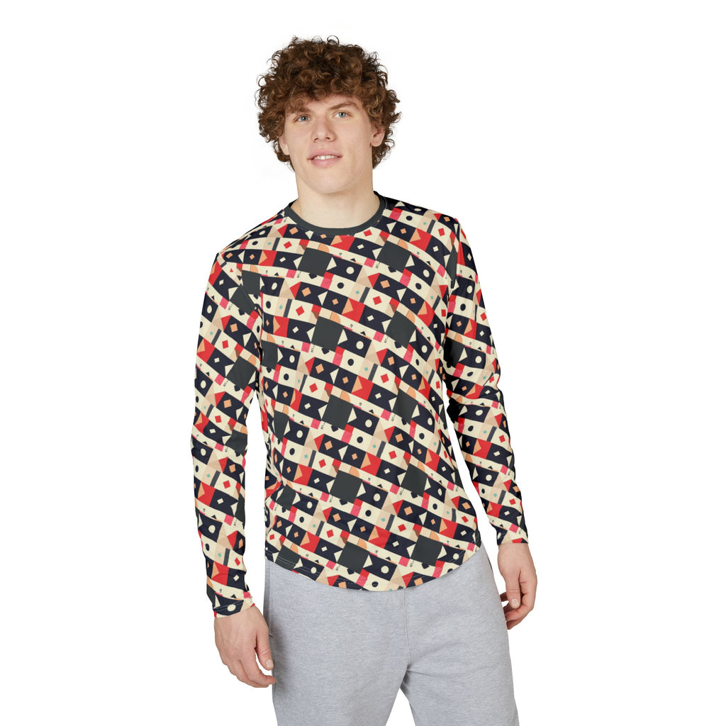 Men's Long Sleeve UV Shirt —  "UPF 50+" Retro Geometric Nautical Pattern