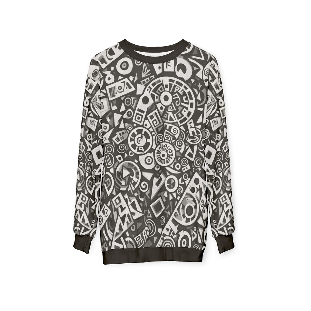 Monochrome geometric print sweatshirt with long sleeves and ribbed crewneck collar