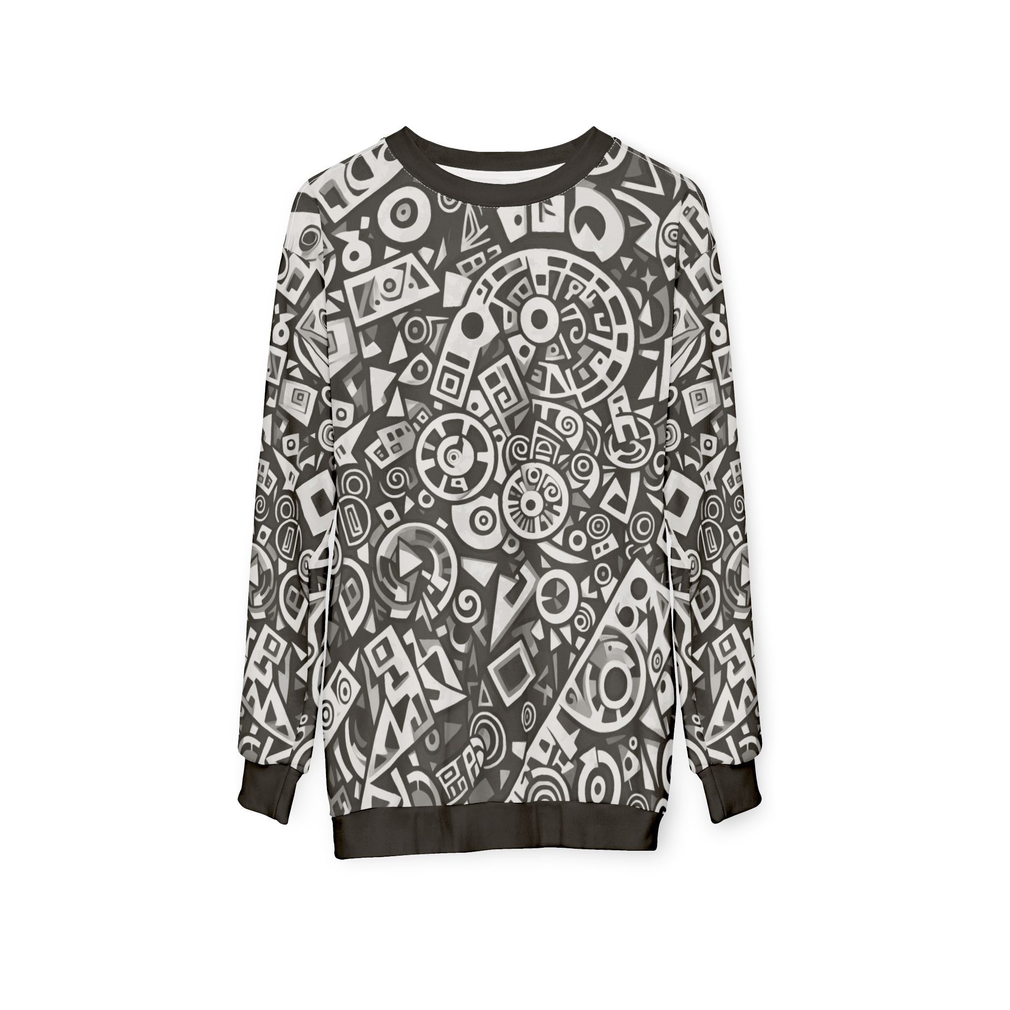 Monochrome geometric print sweatshirt with long sleeves and ribbed crewneck collar