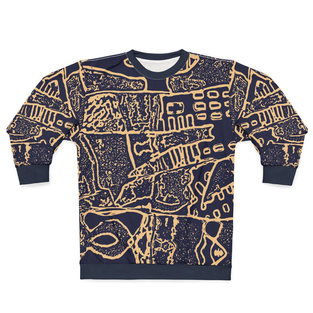 Abstract Navy & Gold All-Over Print Sweatshirt — Geometric Sketch Pattern
