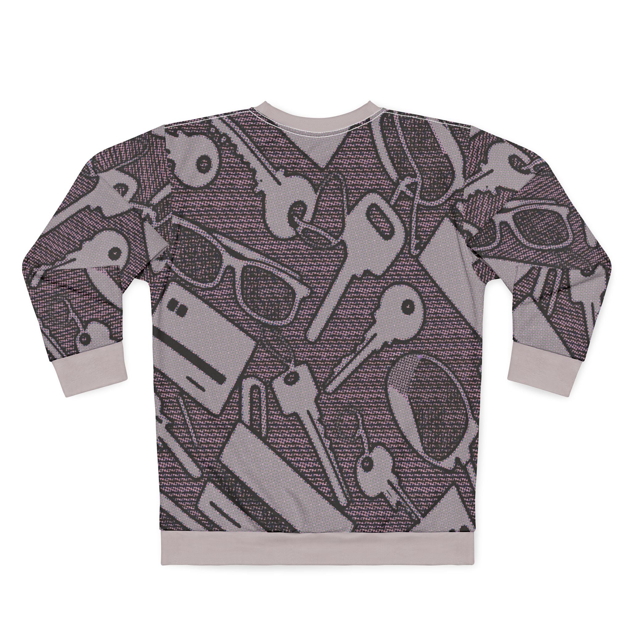 Keys & Glasses Pattern Sweatshirt — All-Over Print Casual Pullover