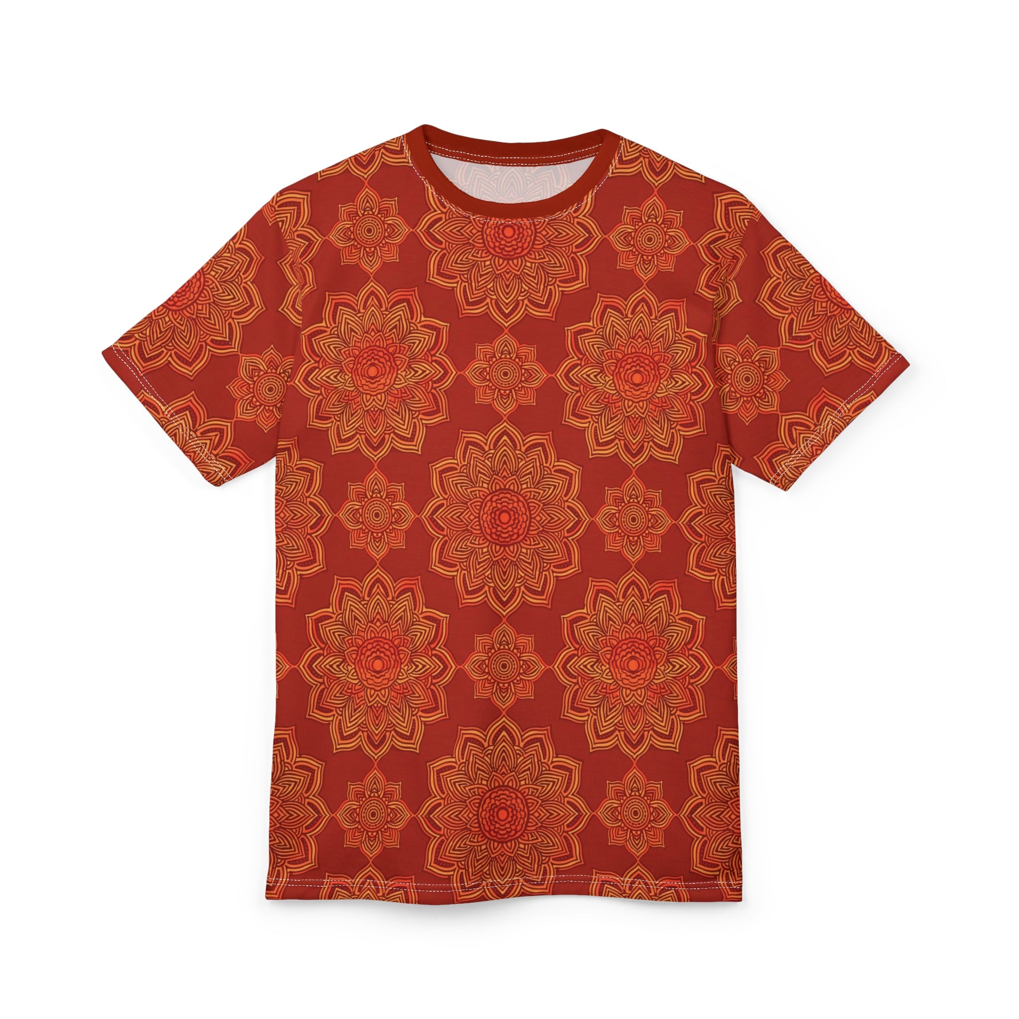 T-shirt imprimé motif floral Mandala — Boho rouge orangé